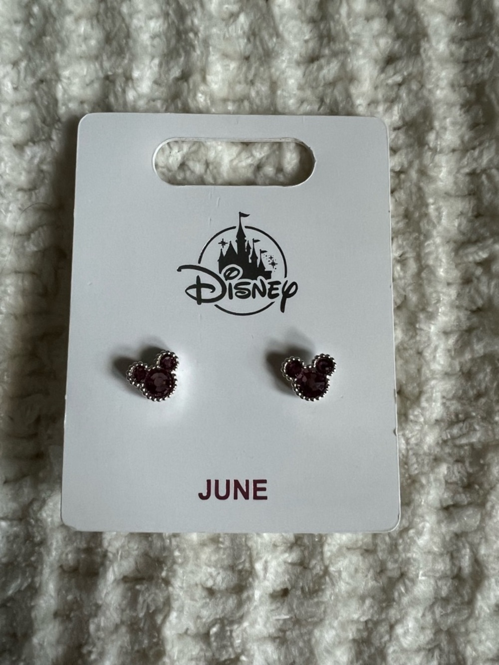 Disney Parks Mickey Mouse Ear June Faux Birthstone Stud Earrings New